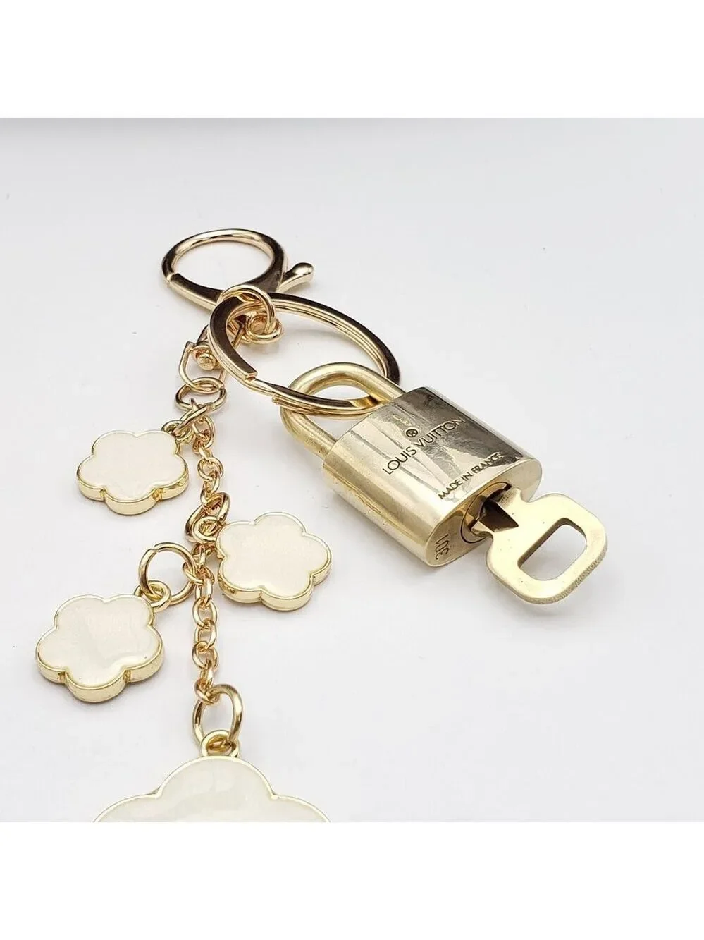 Authentic Louis Vuitton Lock & Key with Unbranded Flower Charm, Keychain